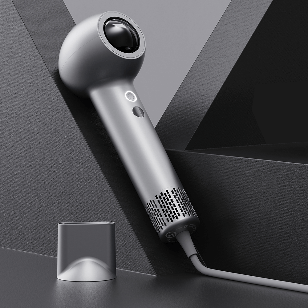 SYLPH 2 hair dryer product shot on stone with dark moody lighting