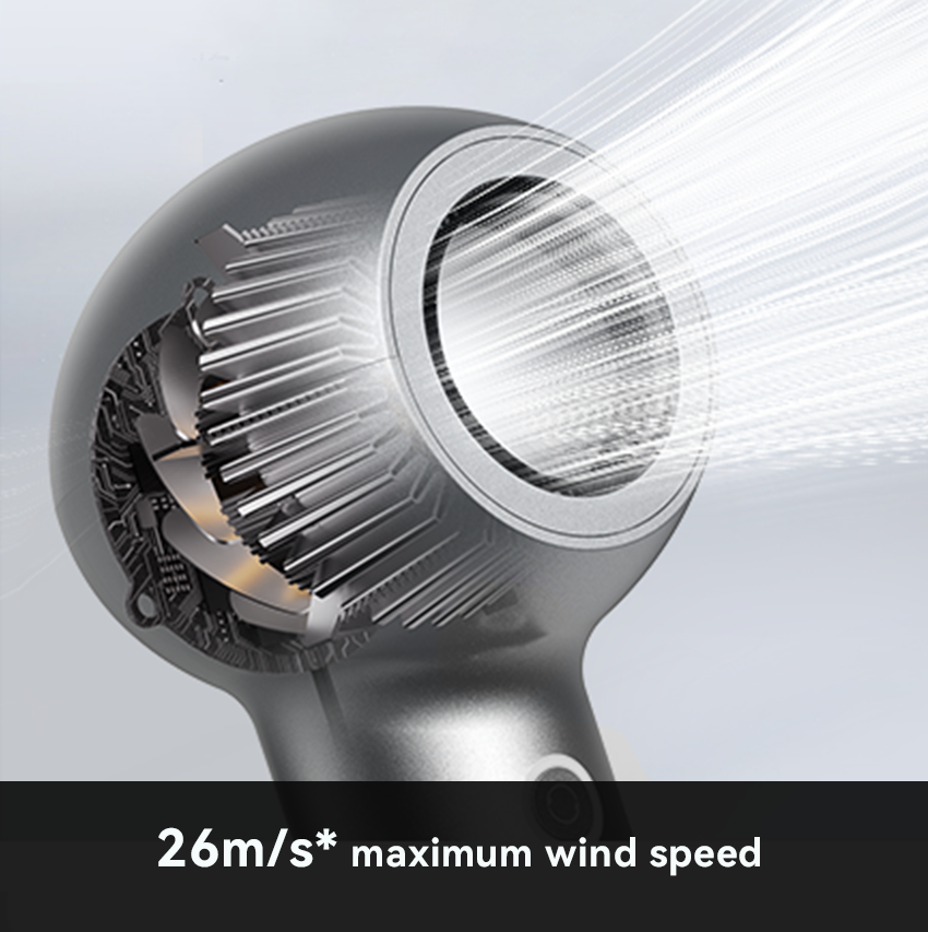SYLPH 2 hair dryer 26m/s maximum wind speed feature graphic