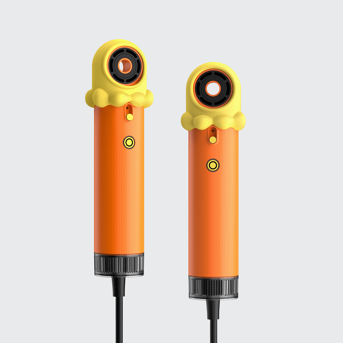 SYLPH LOVELY kids hair dryer in Dr. Octo orange, front and side view