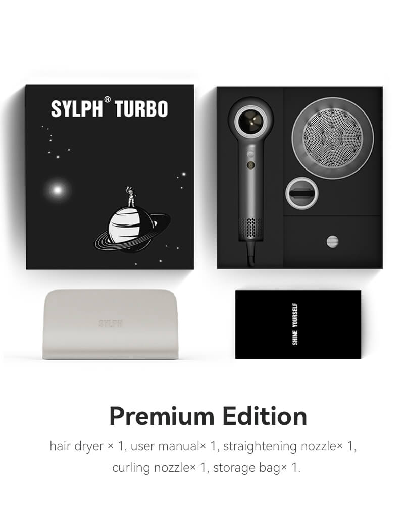 SYLPH TURBO Premium Edition Stars hair dryer with straightening nozzle, curling nozzle and storage bag