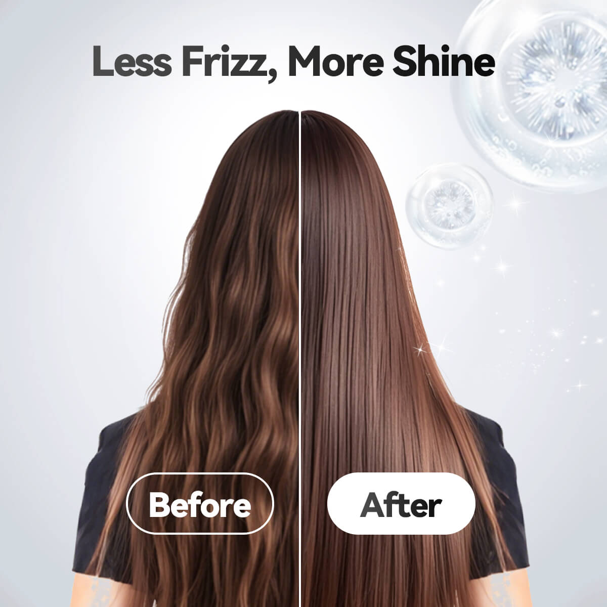Before and after using SYLPH 2 hair dryer: less frizz and more shine