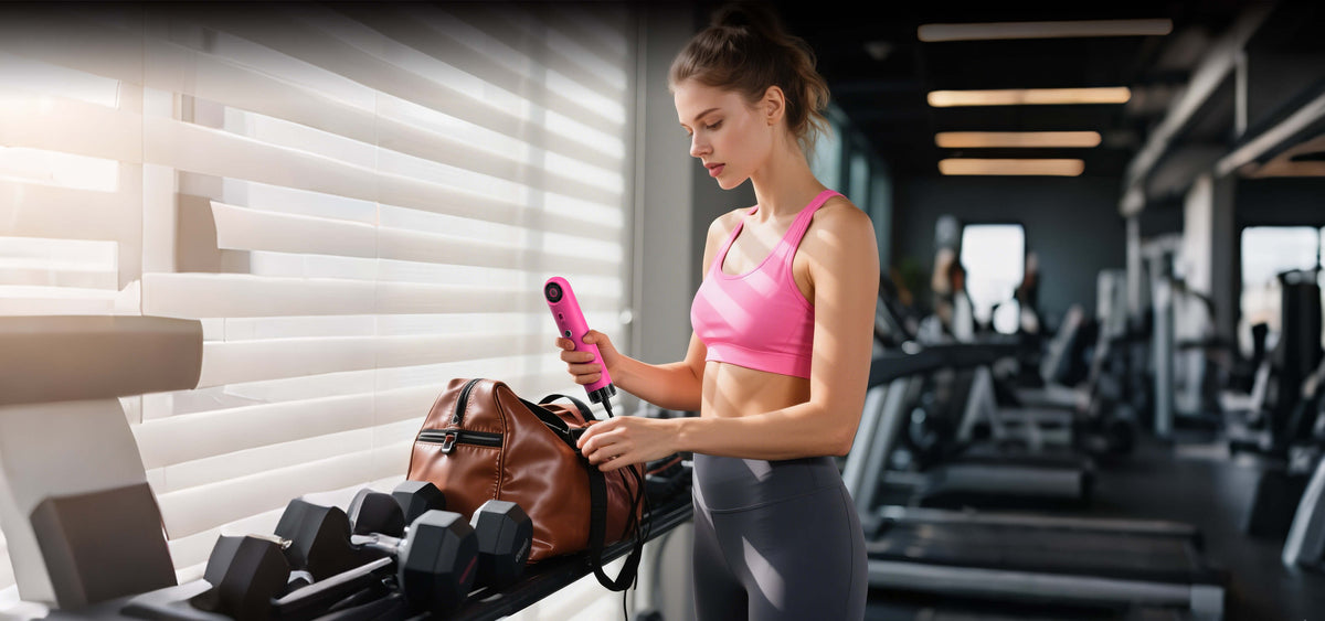 SYLPH 2 hair dryer in rose-magenta used in a gym changing room