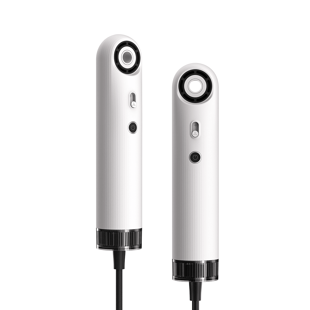 SYLPH 2 portable hair dryer in Snow White, front and side view