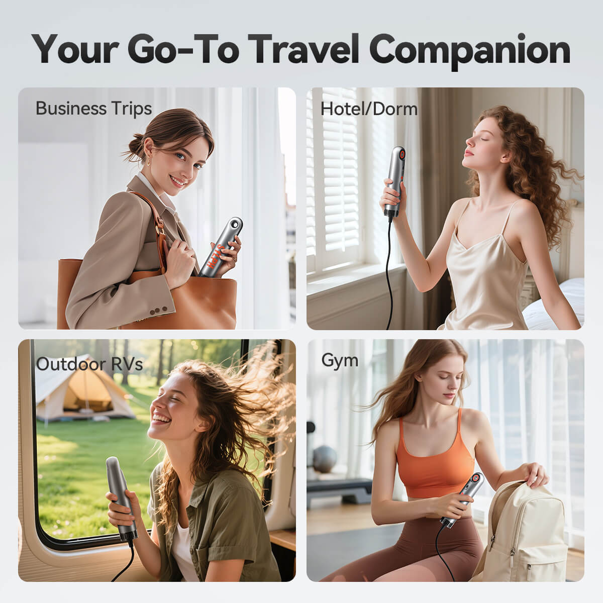SYLPH 2 portable hair dryer used on business trips, in hotels, outdoors and at the gym