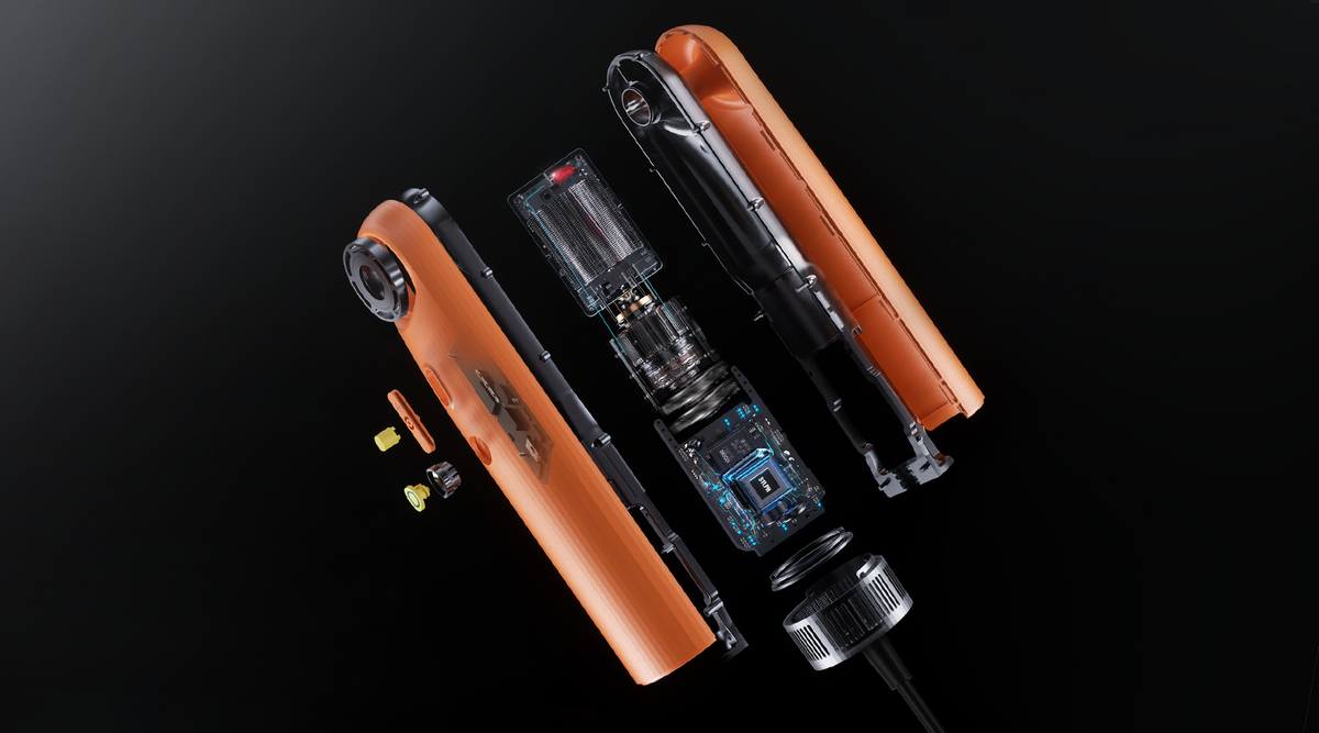 SYLPH 2 hair dryer lineup: three units in orange and black on a dark background